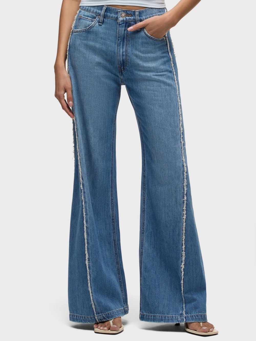 Hudson Jodie Loose Fit Wide Leg Denim Jean With Frayed Seams Unravel Size 29 8